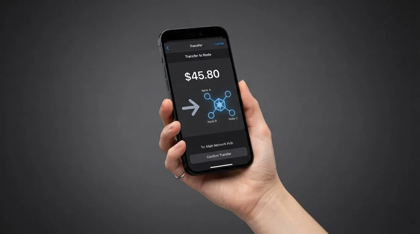 A phone showing a stablecoin transfer screen