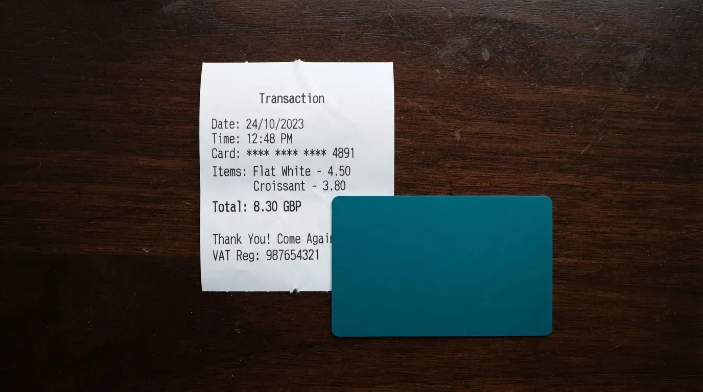 A receipt and a card on a café table
