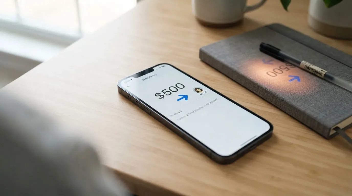 A phone showing a stablecoin transfer screen