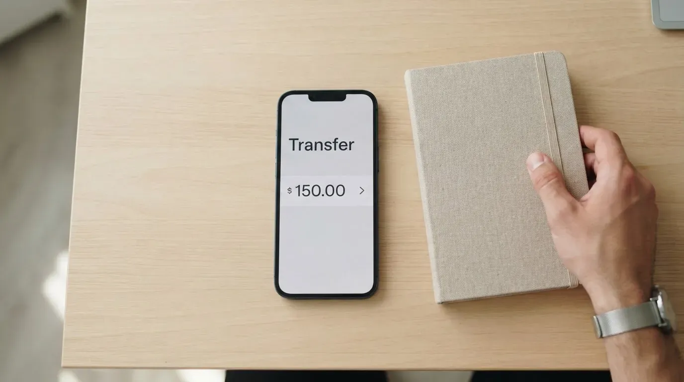 A phone showing a stablecoin transfer screen