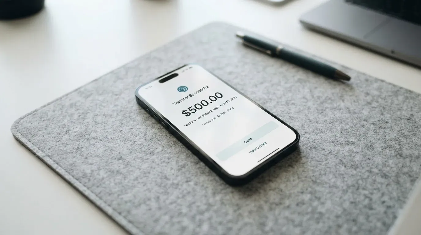 A phone showing a stablecoin transfer screen