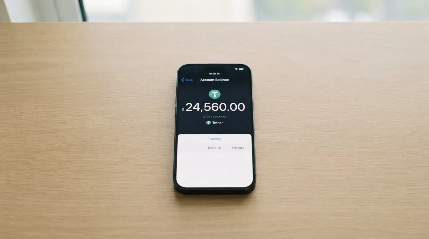 A phone showing a stablecoin transfer screen