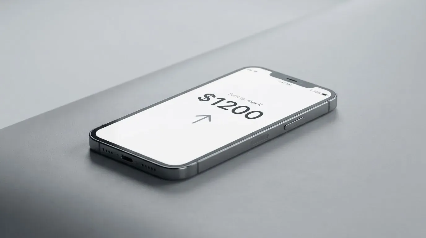 A phone showing a stablecoin transfer screen