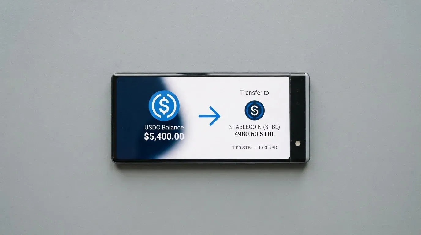 A phone showing a stablecoin transfer screen