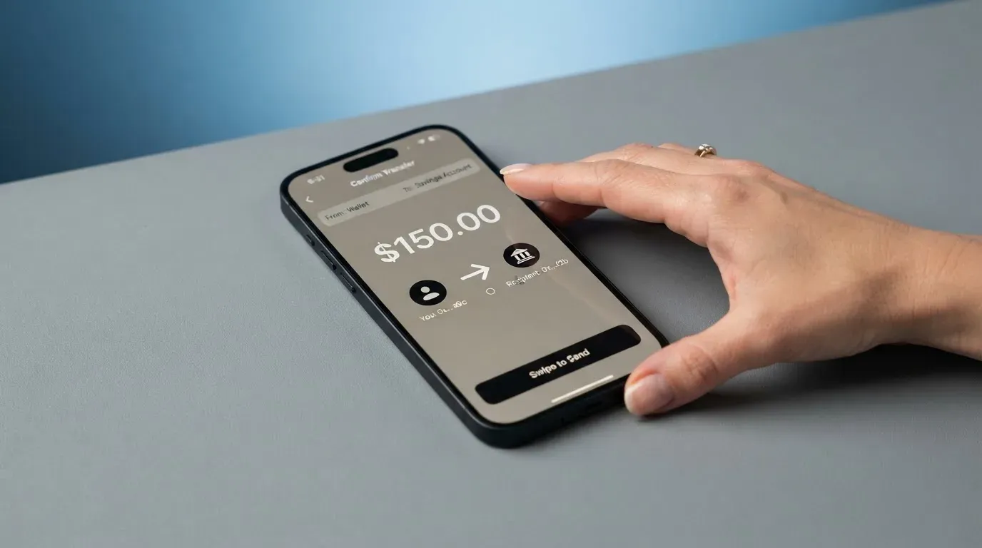 A phone showing a stablecoin transfer screen