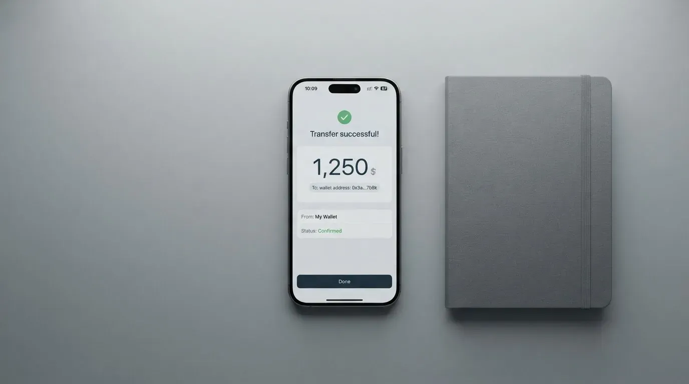 A phone showing a stablecoin transfer screen