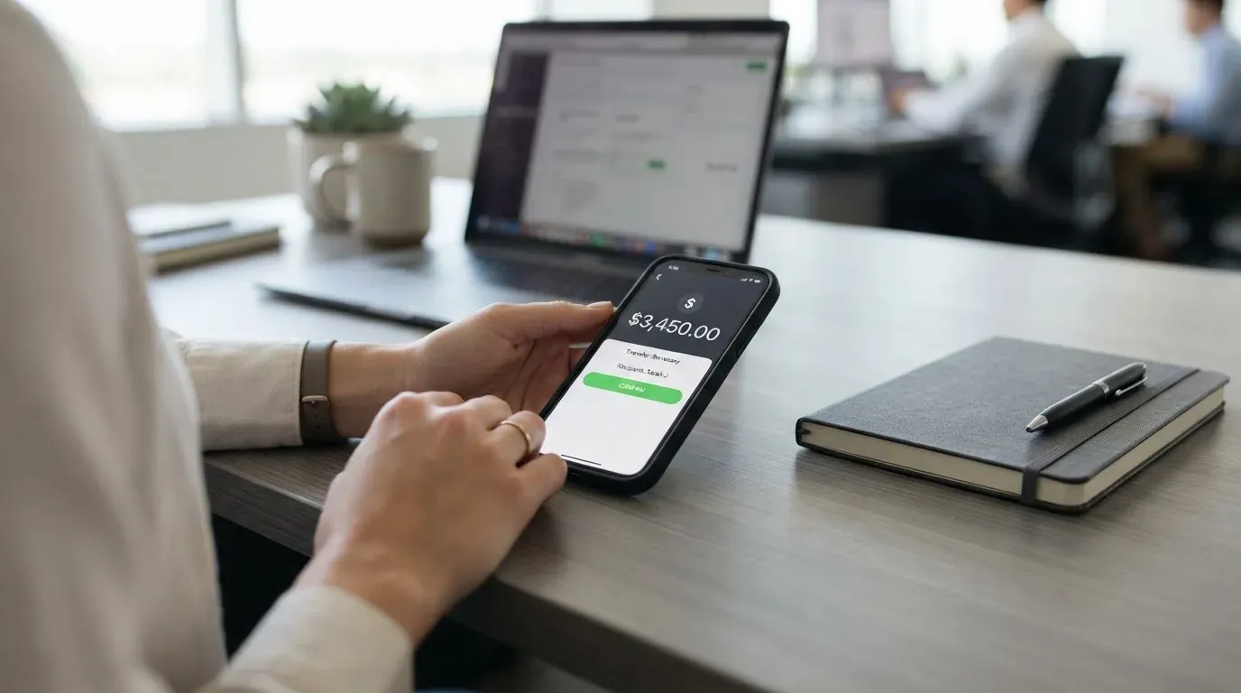 A phone showing a stablecoin transfer screen