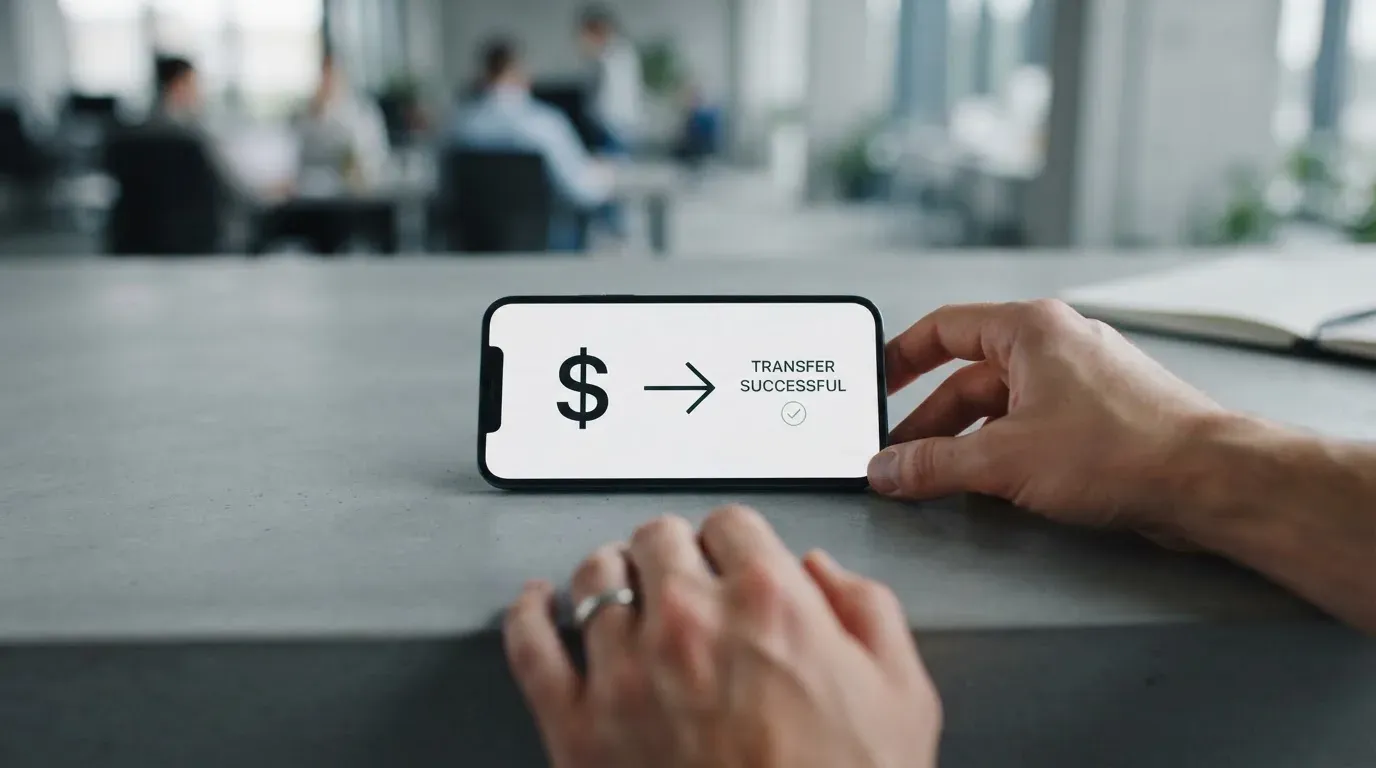 A phone showing a stablecoin transfer screen
