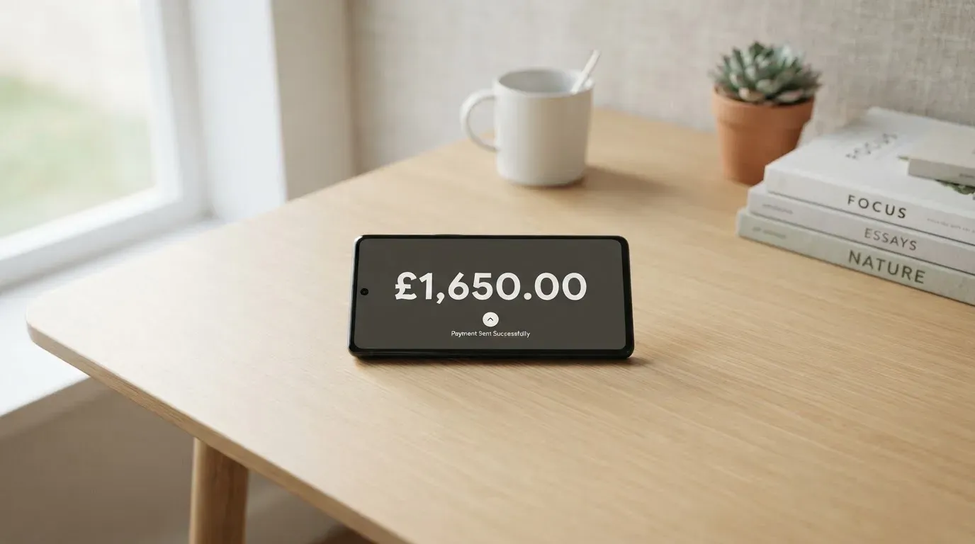 A phone showing a stablecoin transfer screen
