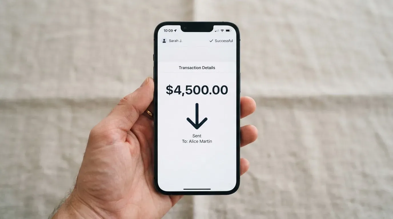 A phone showing a stablecoin transfer screen