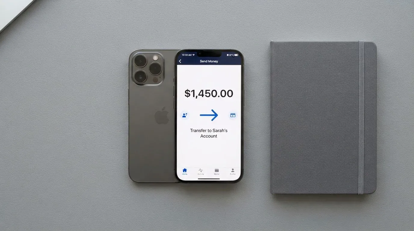 A phone showing a stablecoin transfer screen