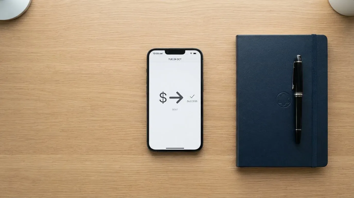 A phone showing a stablecoin transfer screen