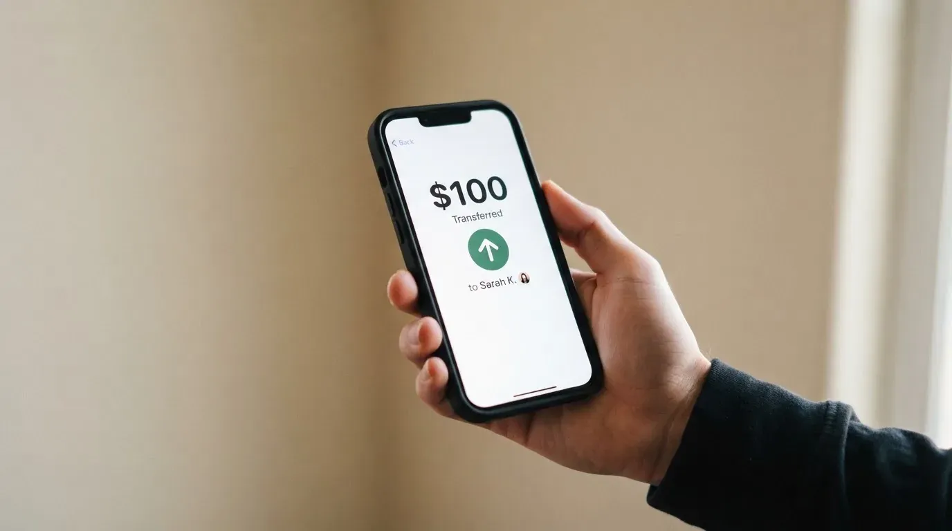 A phone showing a stablecoin transfer screen