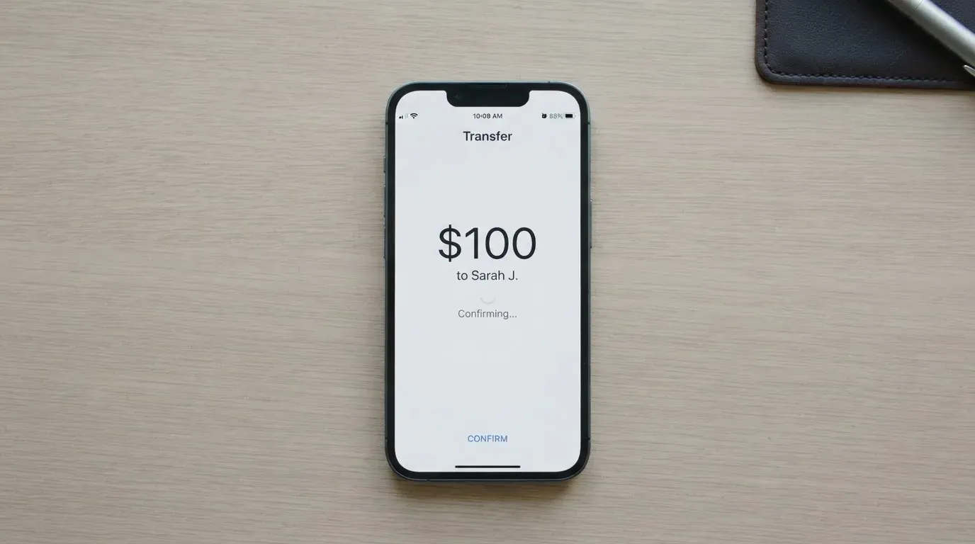 A phone showing a stablecoin transfer screen