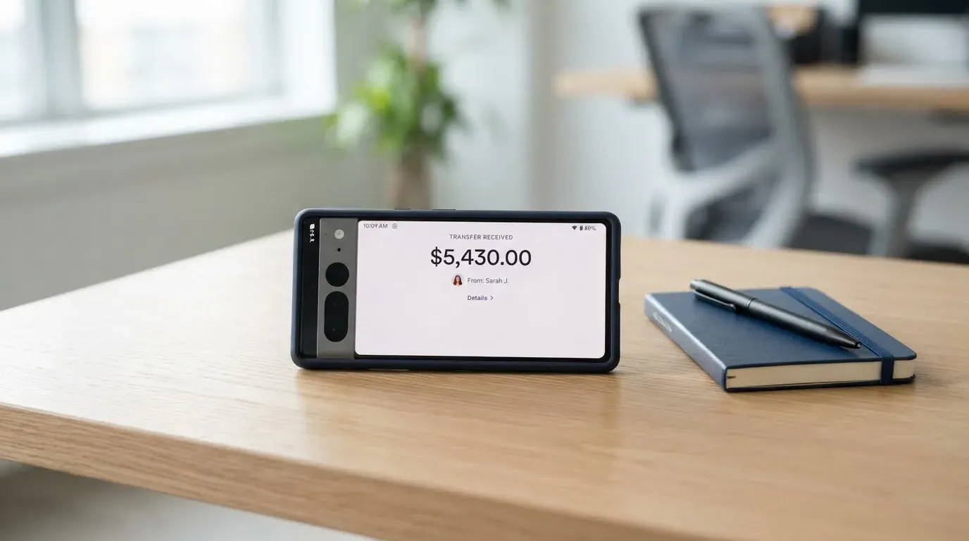 A phone showing a stablecoin transfer screen