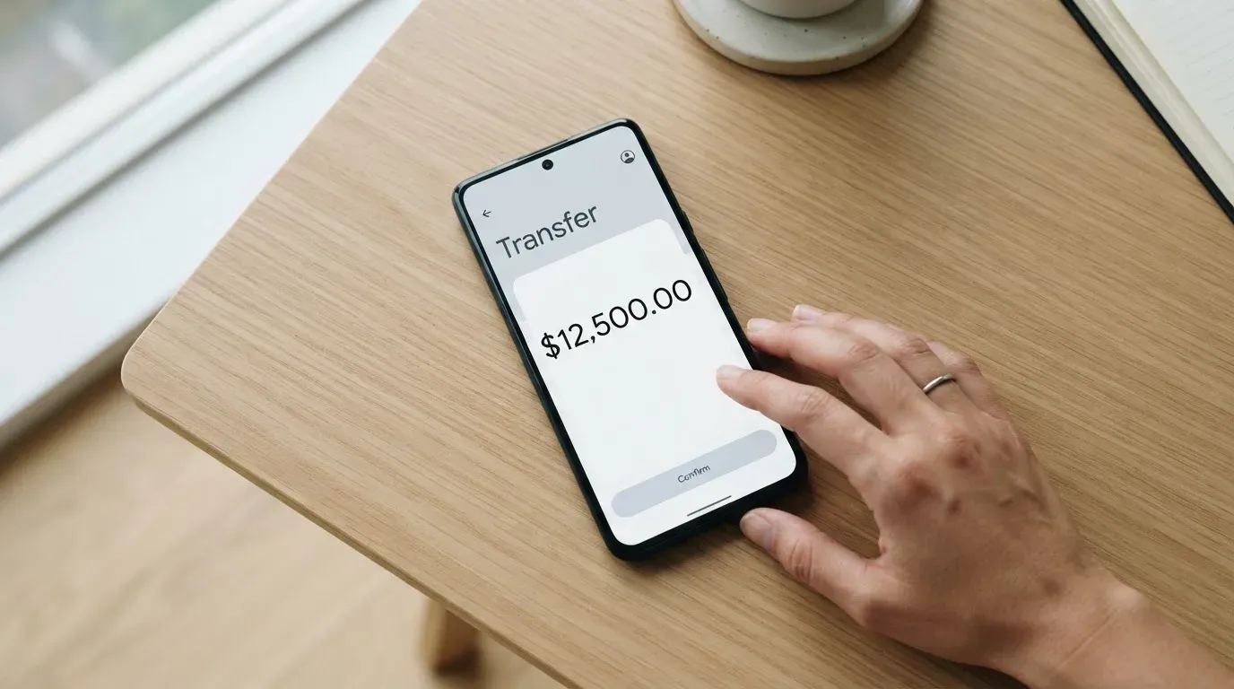 A phone showing a stablecoin transfer screen
