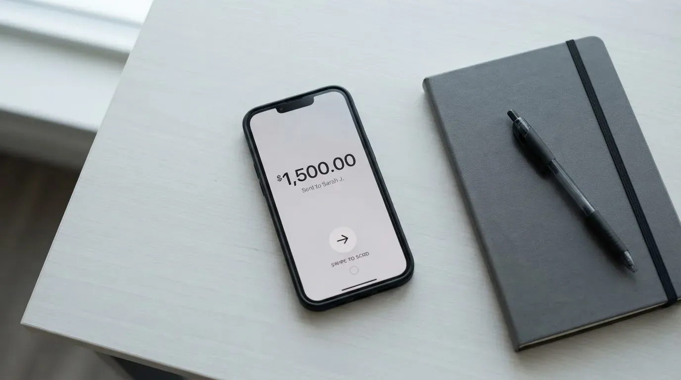 A phone showing a stablecoin transfer screen