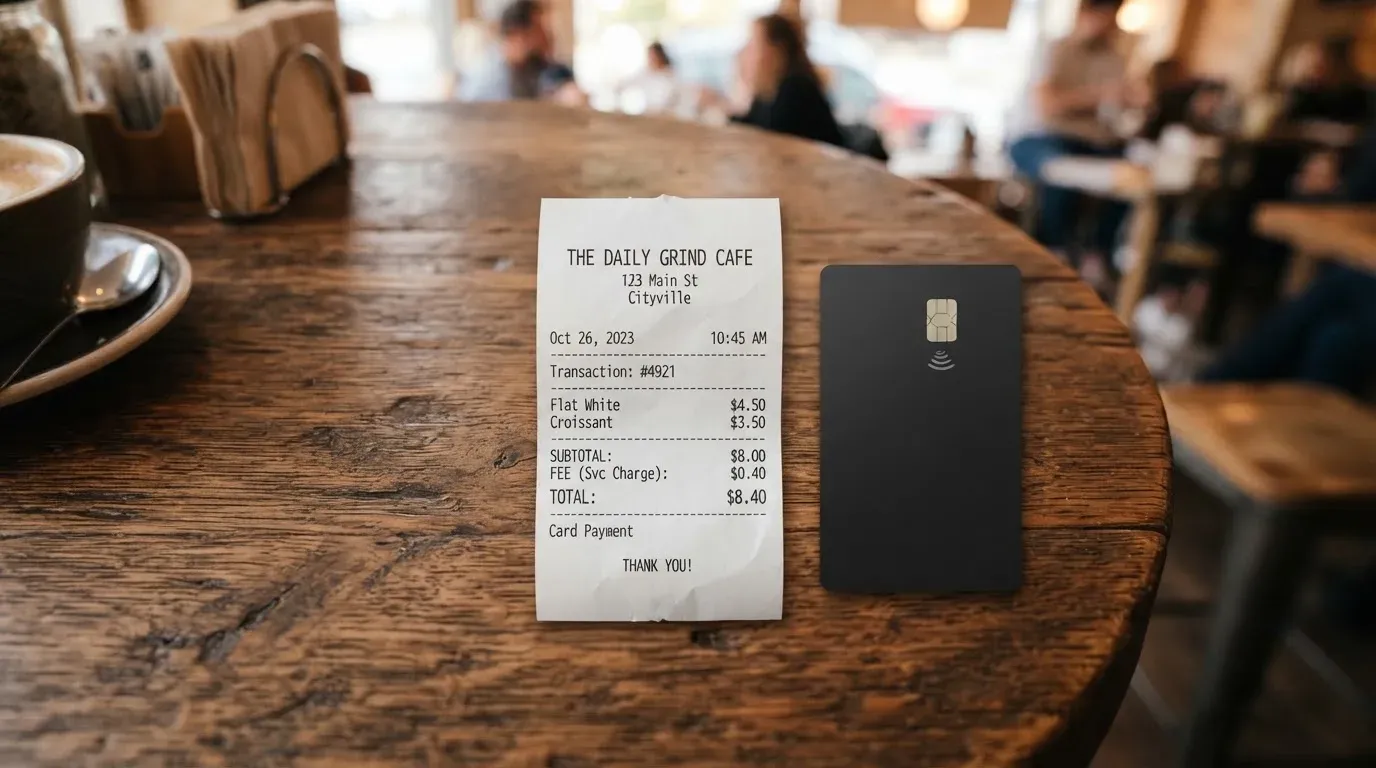 A receipt and a card on a café table