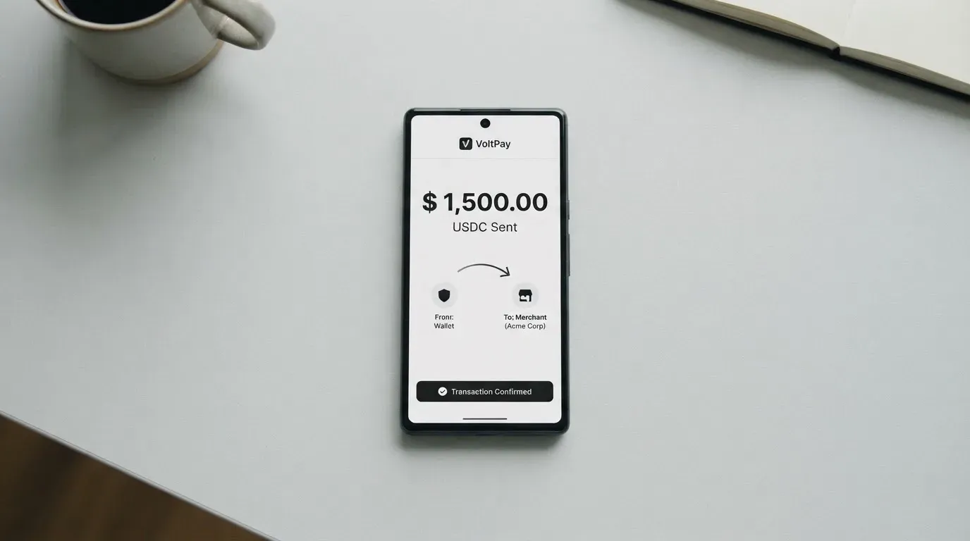 A phone showing a stablecoin transfer screen
