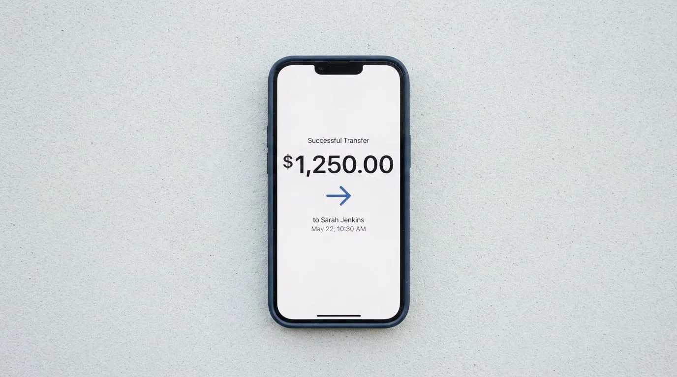 A phone showing a stablecoin transfer screen