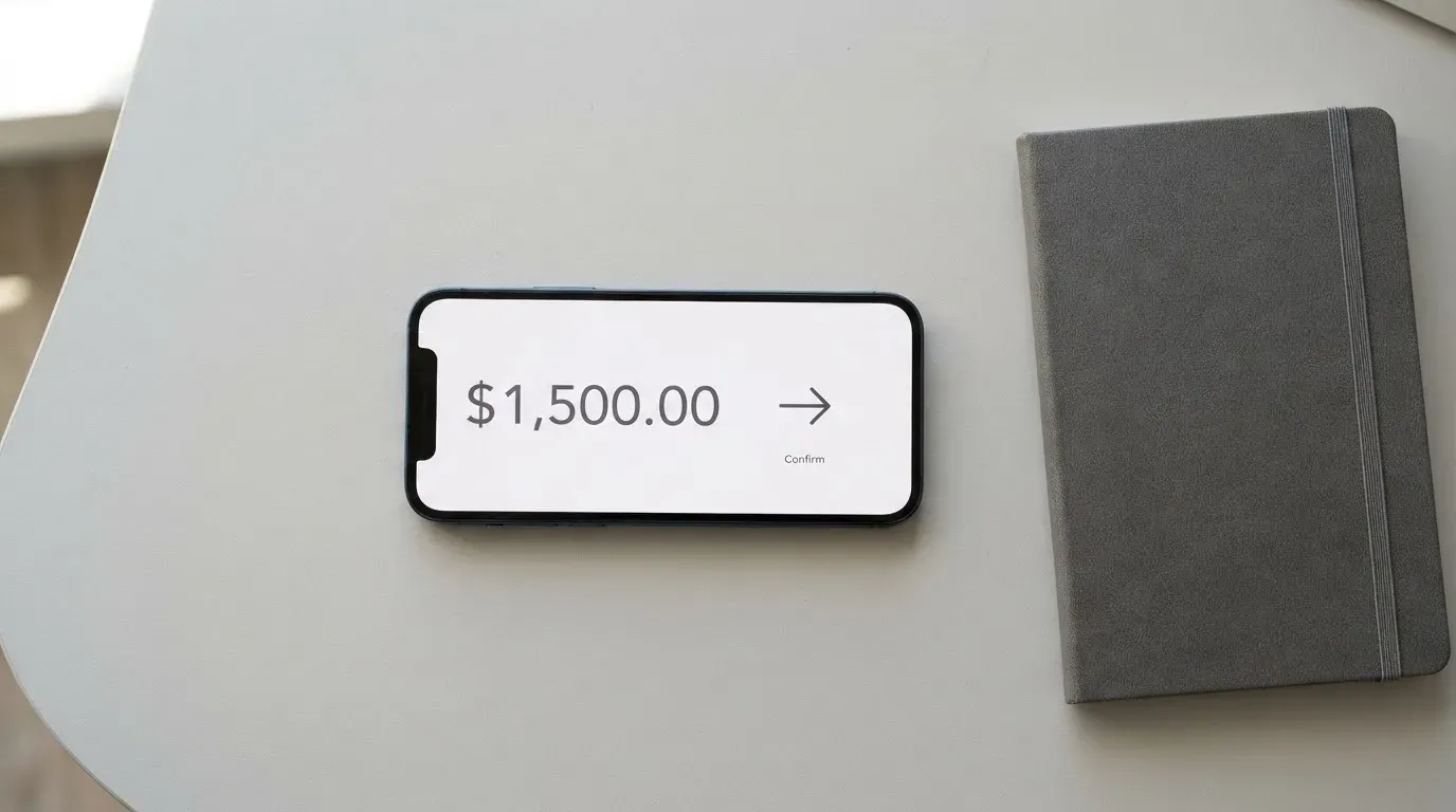 A phone showing a stablecoin transfer screen