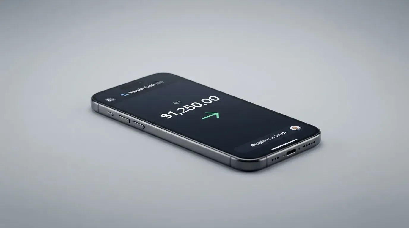 A phone showing a stablecoin transfer screen