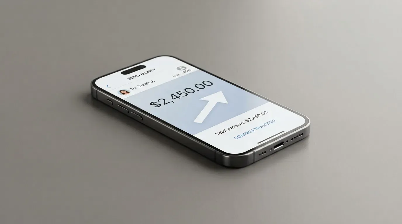 A phone showing a stablecoin transfer screen