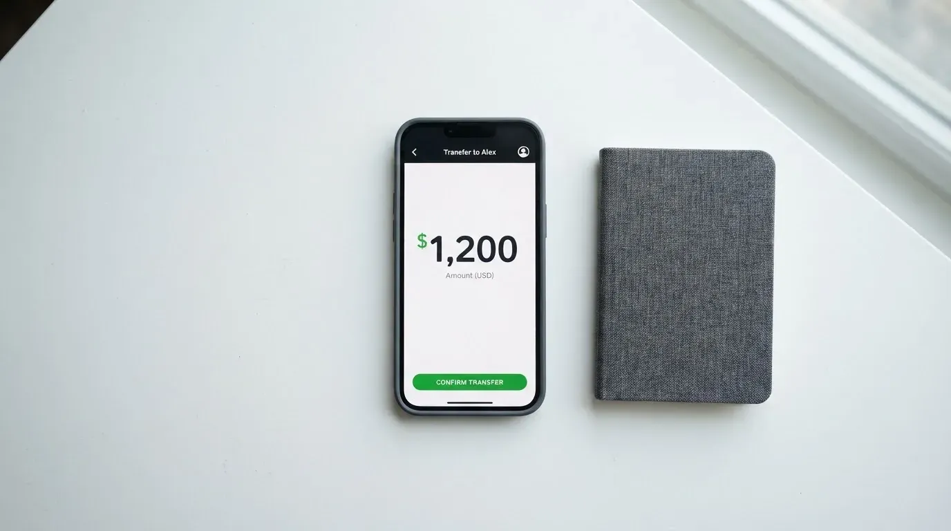 A phone showing a stablecoin transfer screen