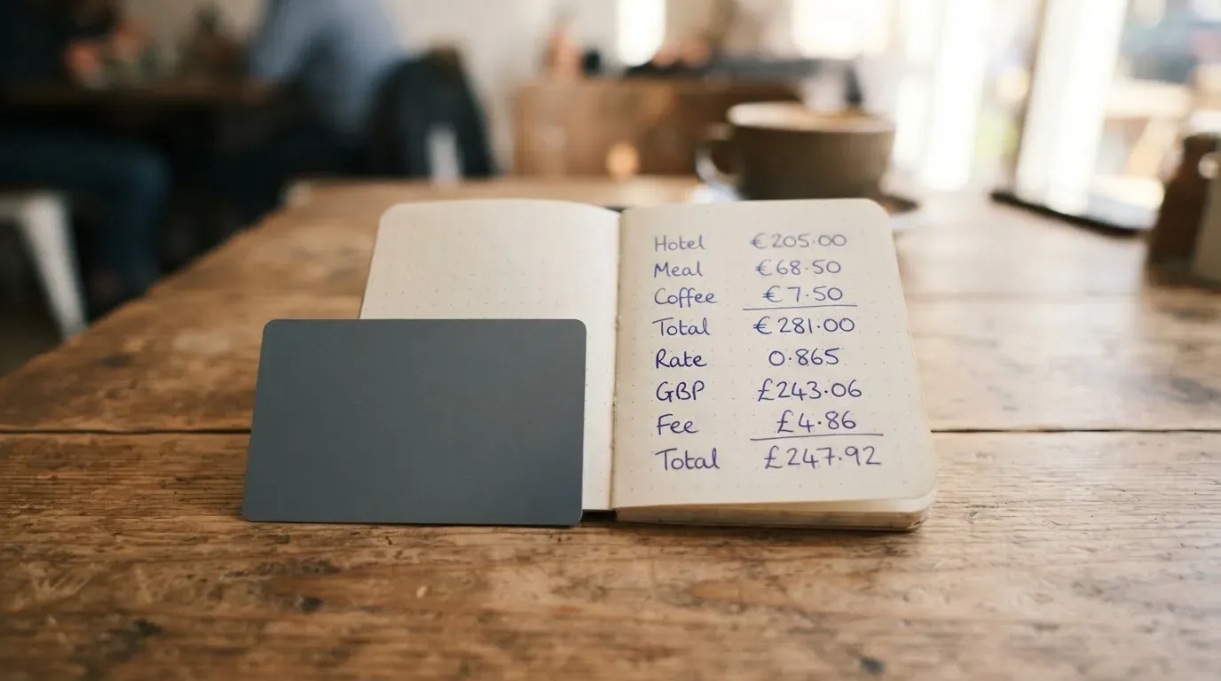 A receipt and a card on a café table