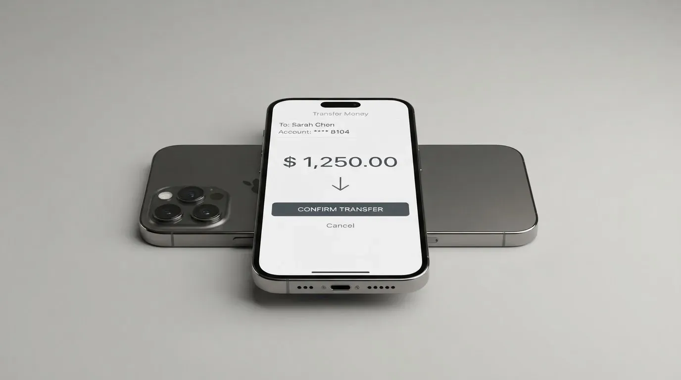 A phone showing a stablecoin transfer screen