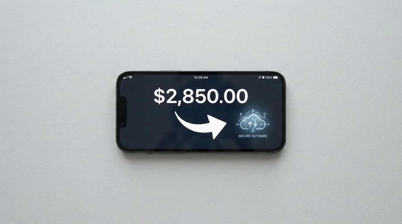 A phone showing a stablecoin transfer screen