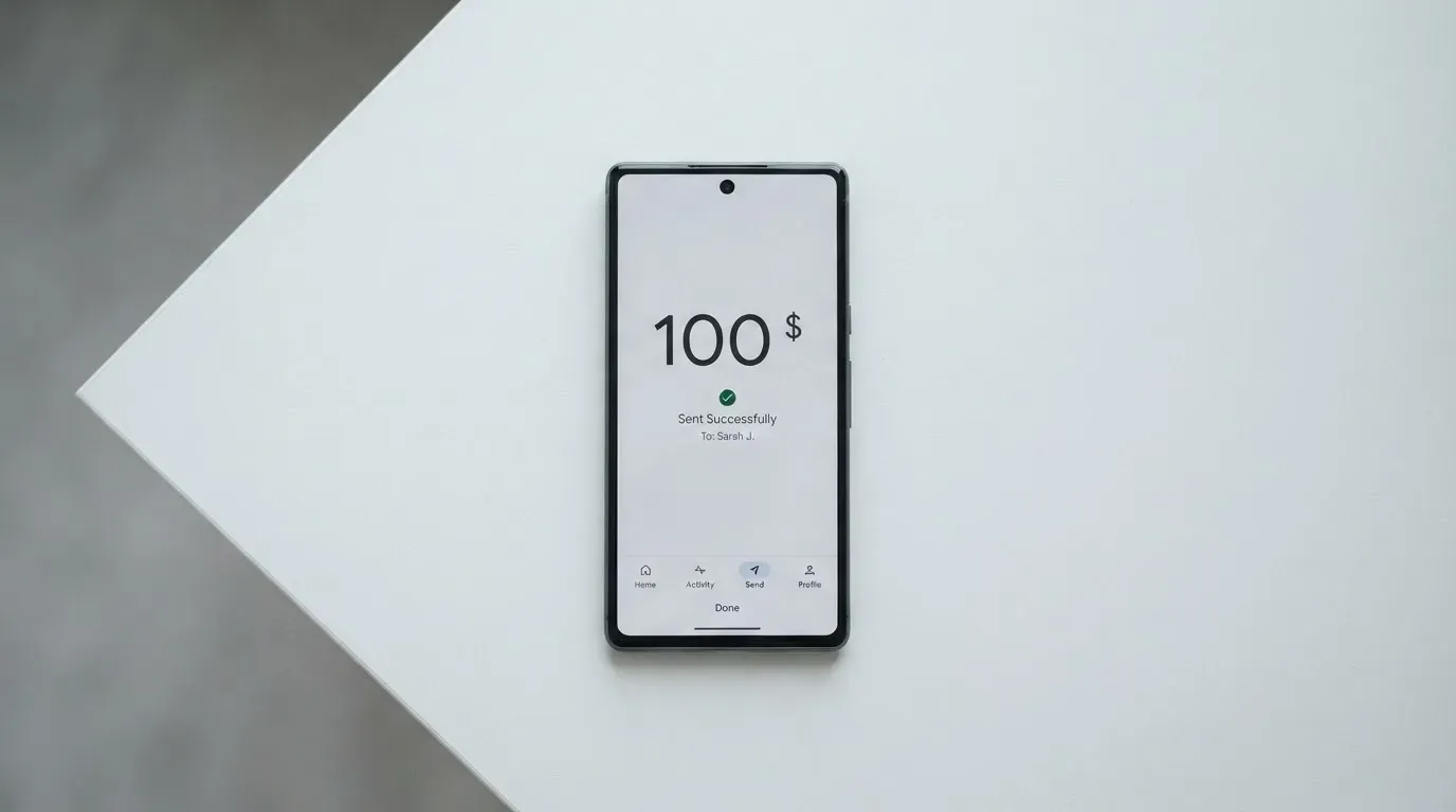 A phone showing a stablecoin transfer screen