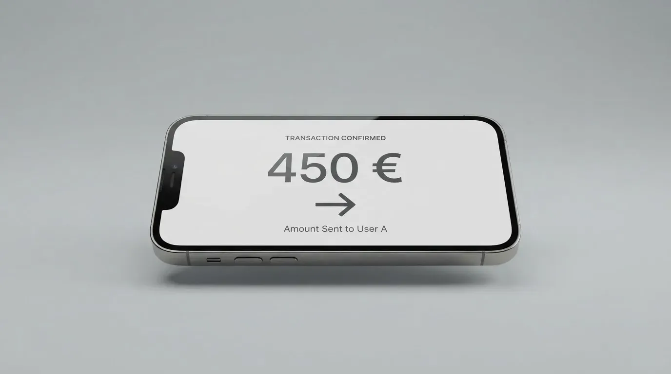 A phone showing a stablecoin transfer screen