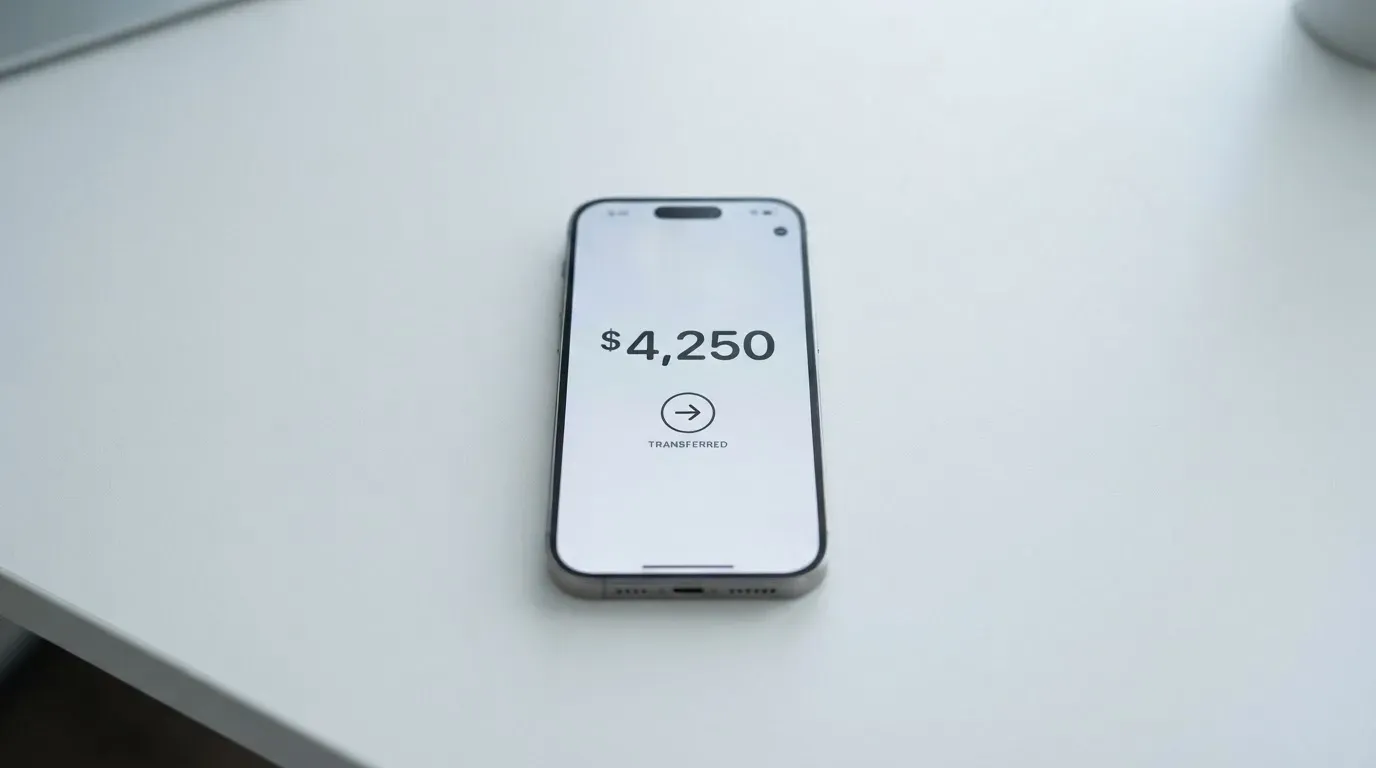 A phone showing a stablecoin transfer screen