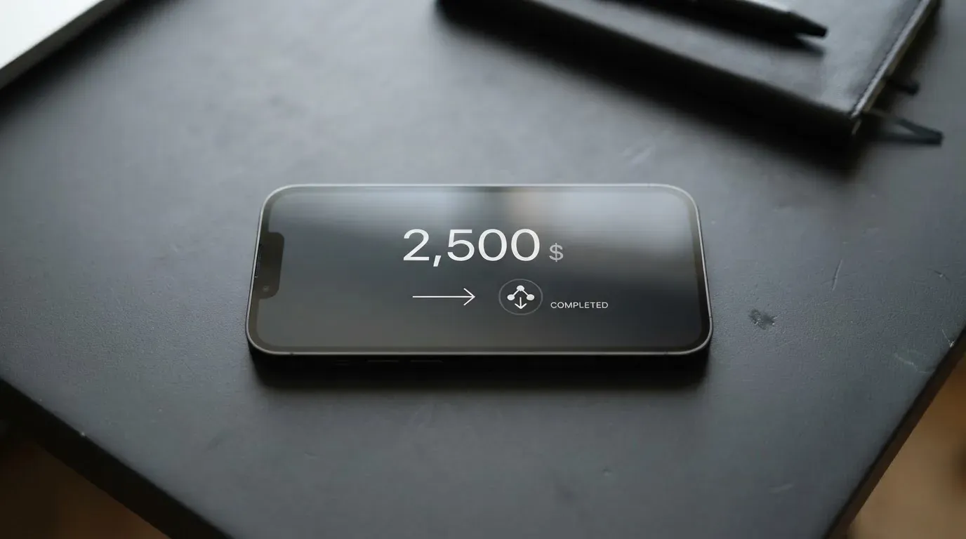 A phone showing a stablecoin transfer screen