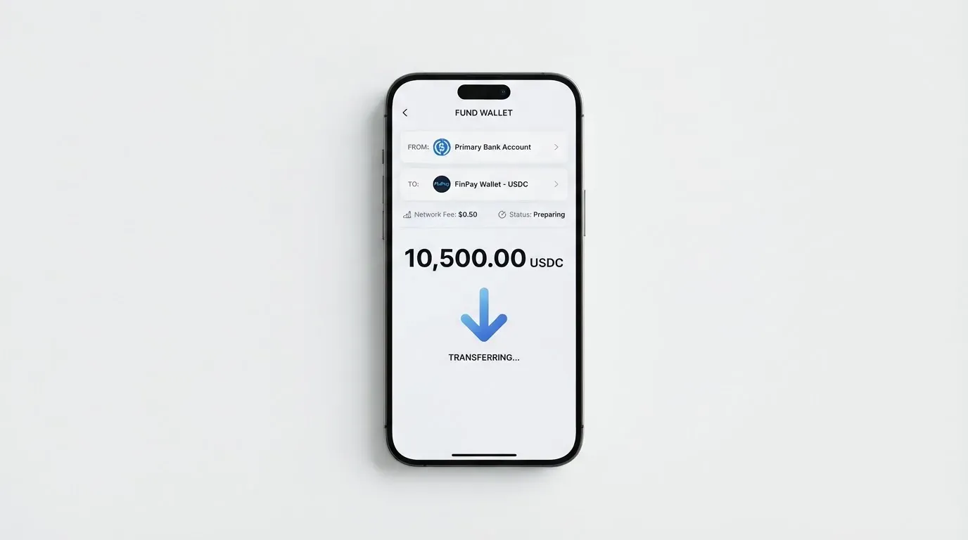 A phone showing a stablecoin transfer screen