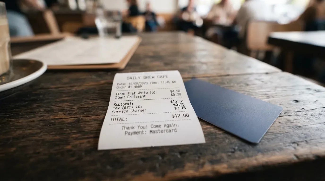 A receipt and a card on a café table