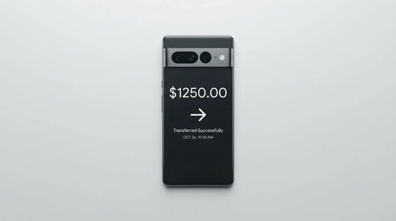 A phone showing a stablecoin transfer screen