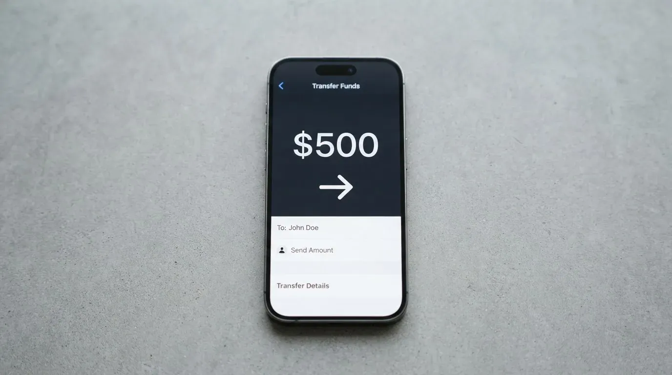 A phone showing a stablecoin transfer screen