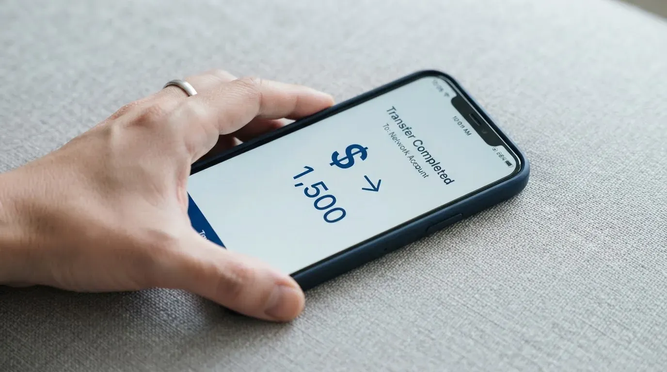 A phone showing a stablecoin transfer screen