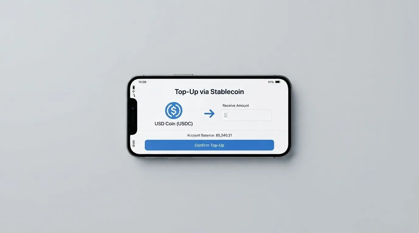 A phone showing a stablecoin transfer screen