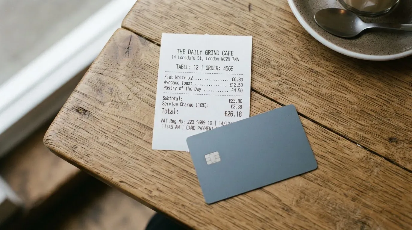 A receipt and a card on a café table