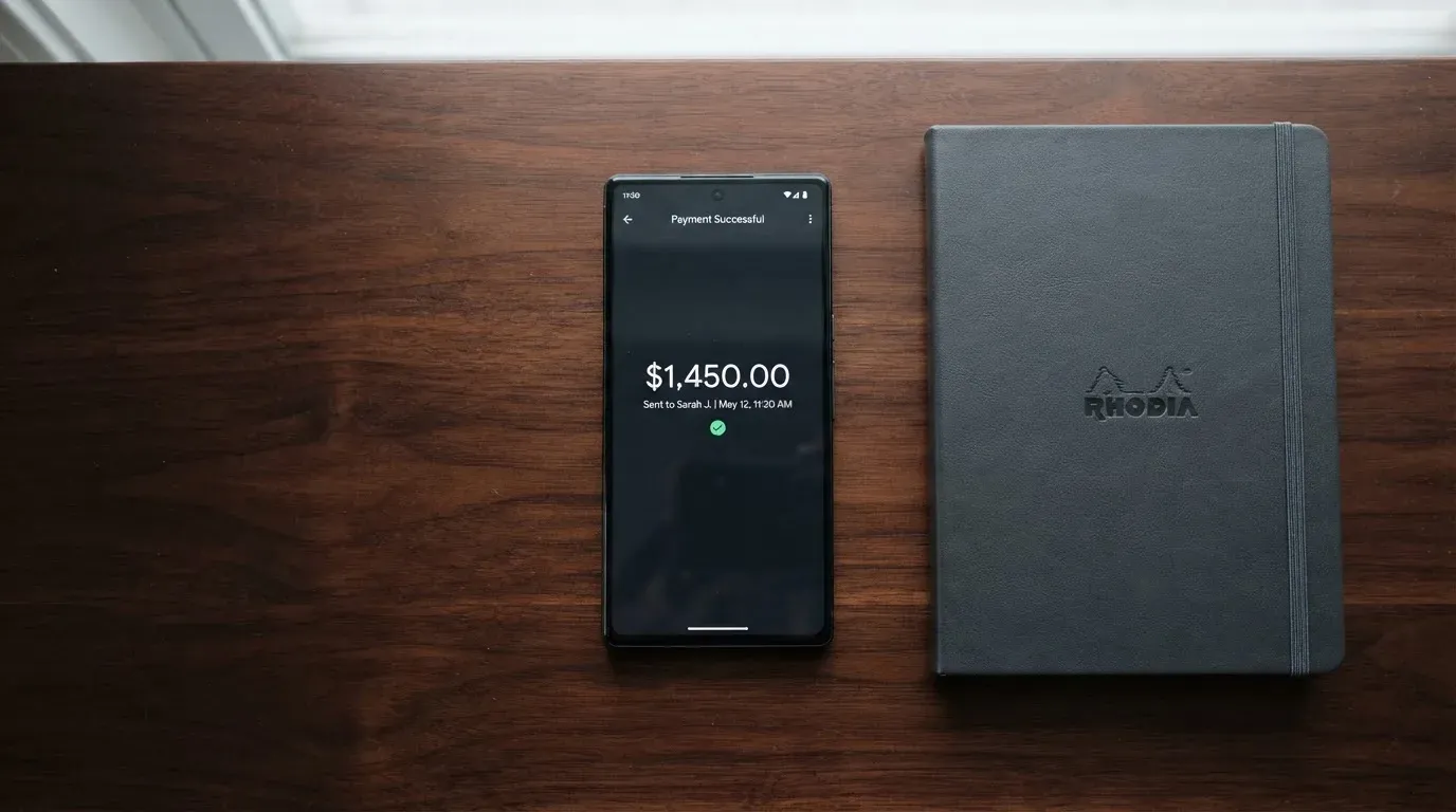 A phone showing a stablecoin transfer screen