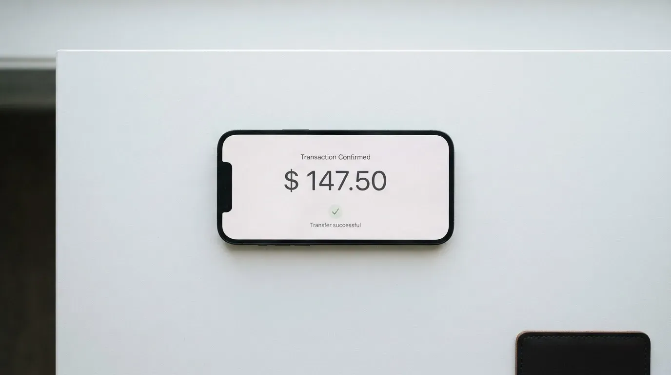 A phone showing a stablecoin transfer screen