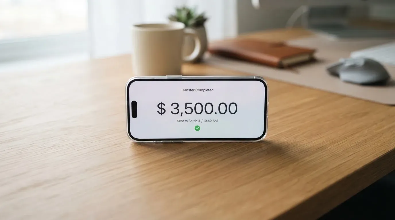 A phone showing a stablecoin transfer screen