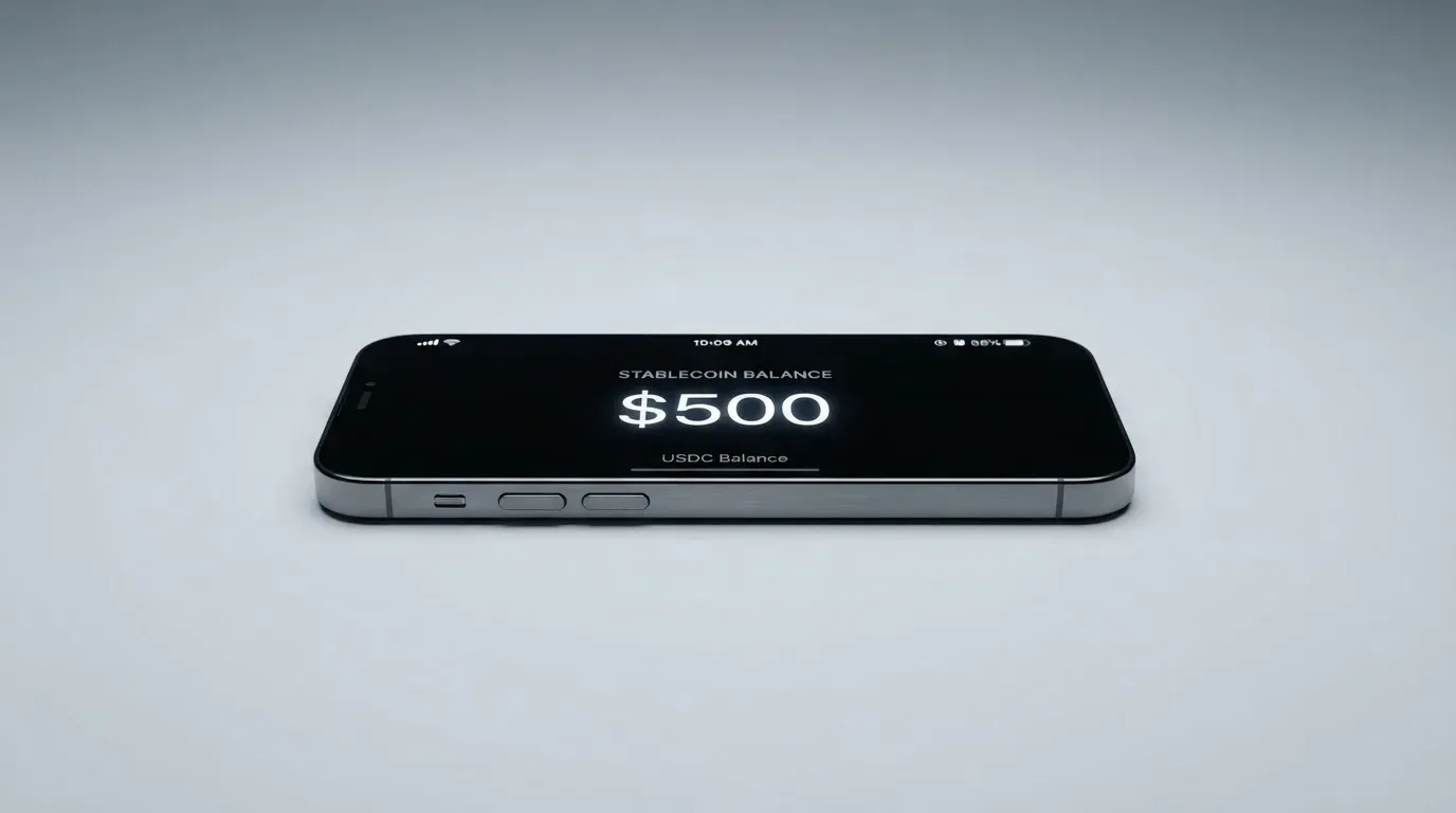 A phone showing a stablecoin transfer screen