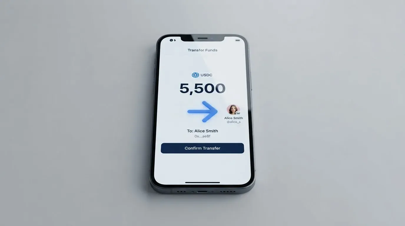 A phone showing a stablecoin transfer screen