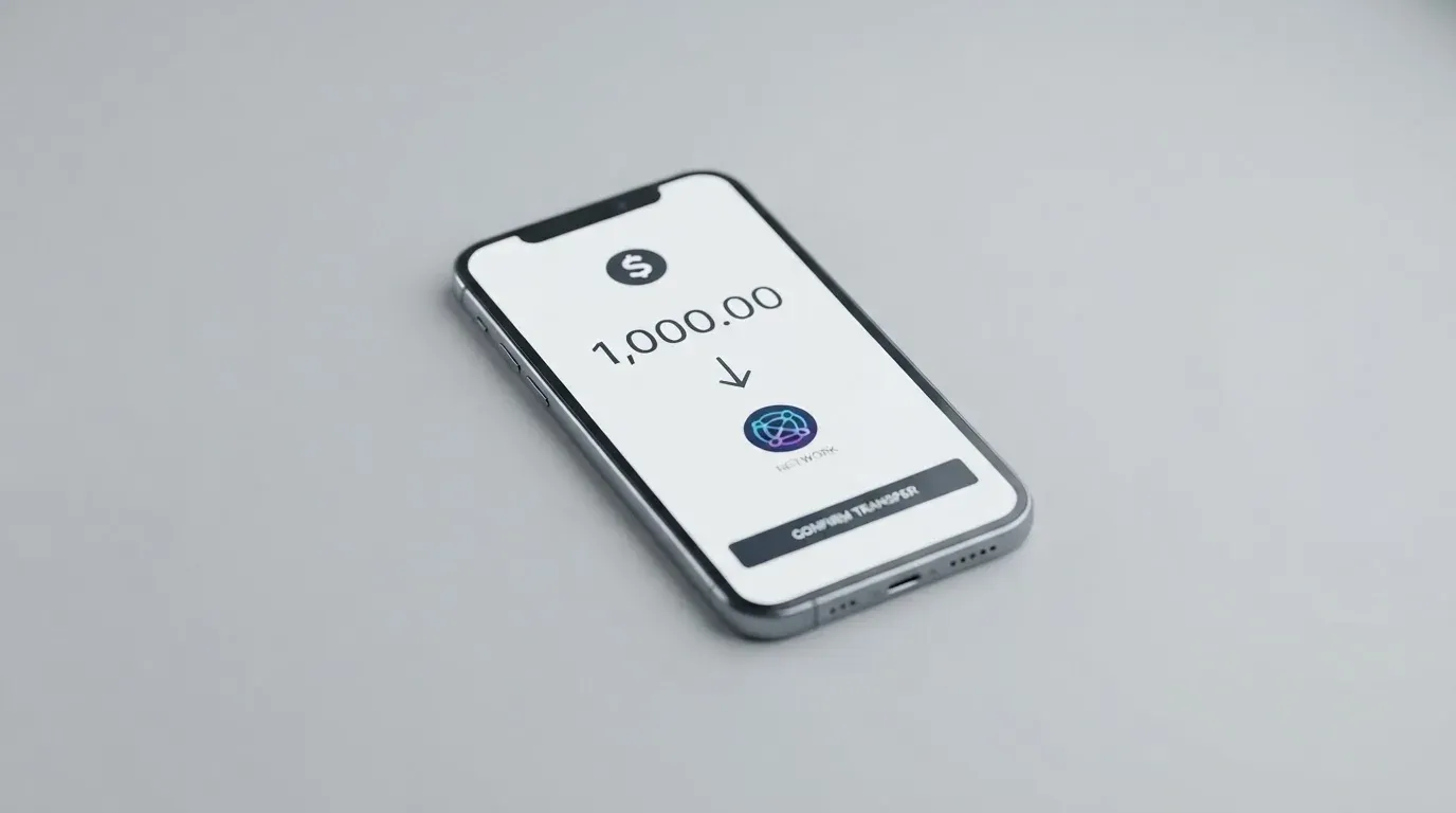 A phone showing a stablecoin transfer screen
