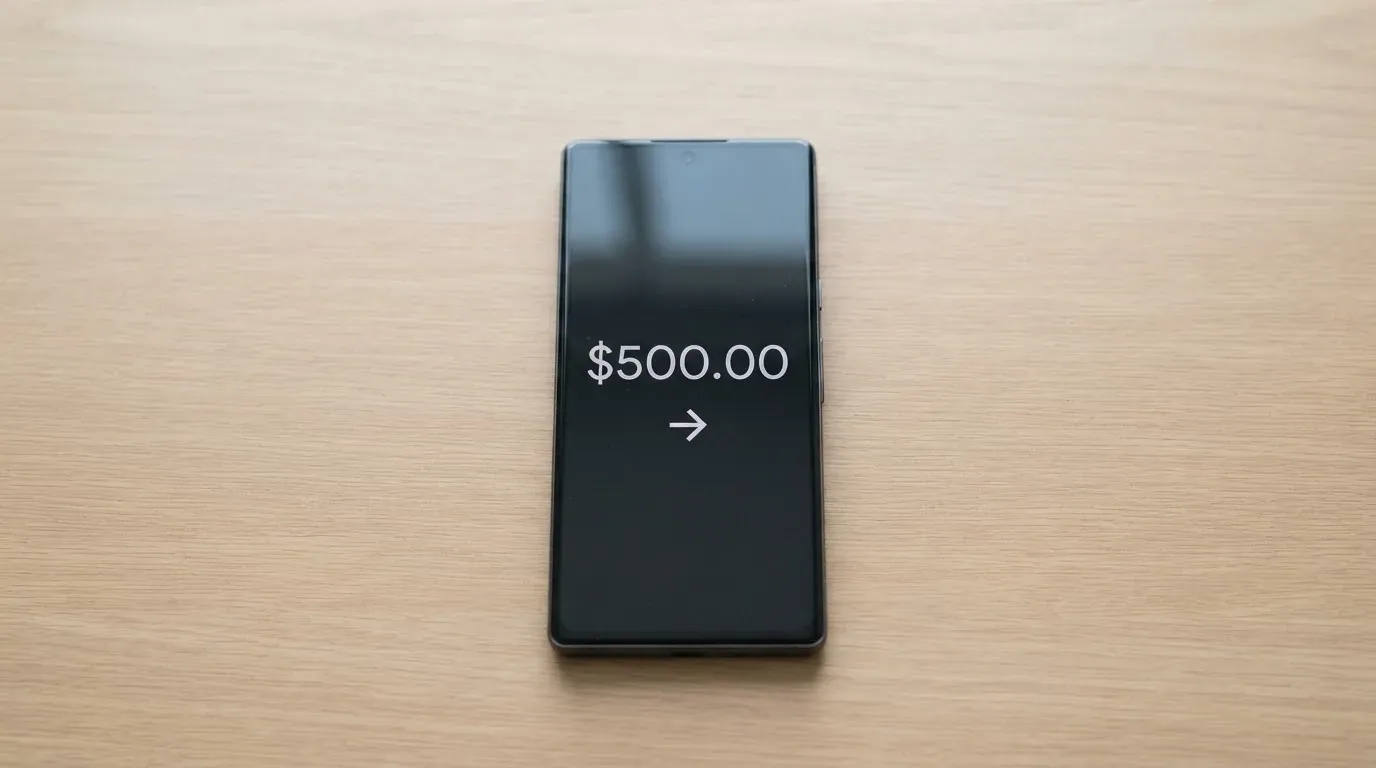 A phone showing a stablecoin transfer screen