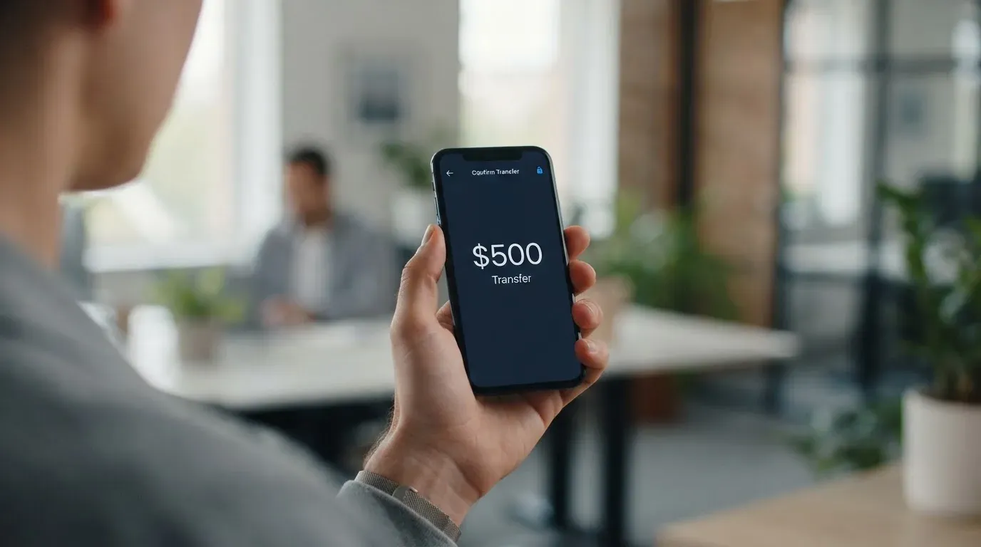A phone showing a stablecoin transfer screen